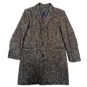 J Crew Mercantile Black Gray Wool Blend Herringbone Tweed Overcoat Size L 44